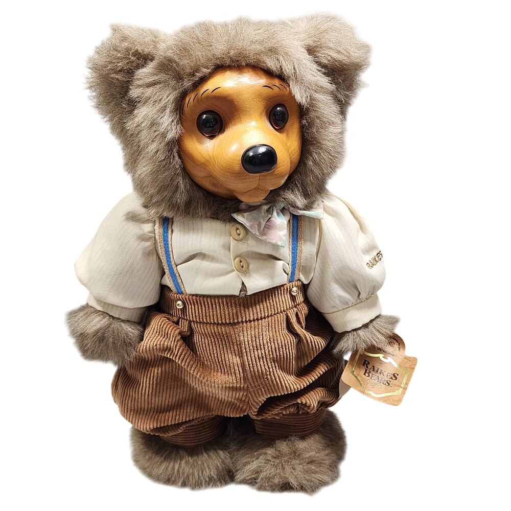 1992 Signed Robert Raikes Bear Alec Handcrafted Carved Wooden Faces & Feet Vtg